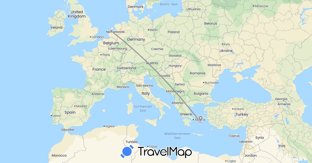 TravelMap itinerary: driving, plane in Greece, Netherlands (Europe)